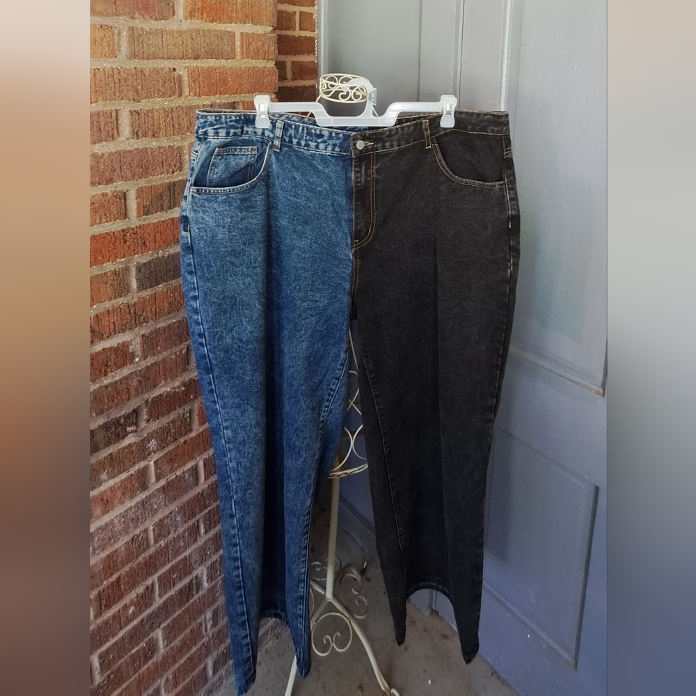 NWOT- Shein black/denim jeans, wide leg, 4X.